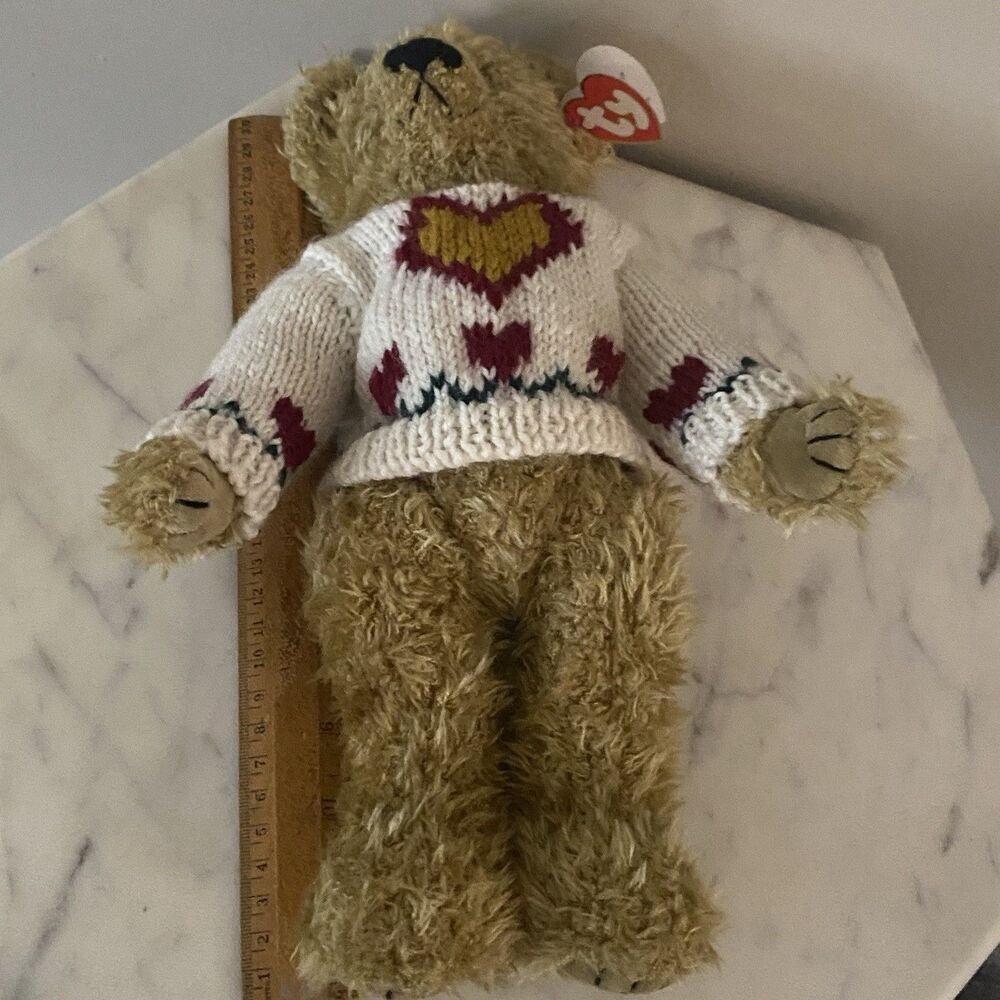 TY Attic Treasures Plush Bear Heartley 12” Sweater 1993 Love Conquers Vintage - Picture 8 of 8